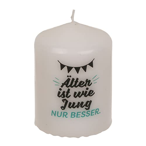 ReWu Stumpenkerze Spruchkerze Echtwachskerze Natürliche Lichtquelle Wieder EIN Jahr schöner 6 x 8 cm, im Geschenkkarton aus Kraftpapier Hochzeit Geburtstag Freundschaft Weihnachten von ReWu