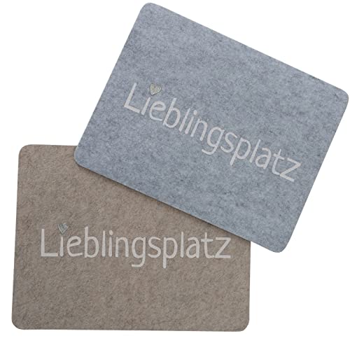 ReWu Tischset Platzdecke aus Filz im 2er Set 45x35 cm Grau und Beige Lieblingsplatz von ReWu