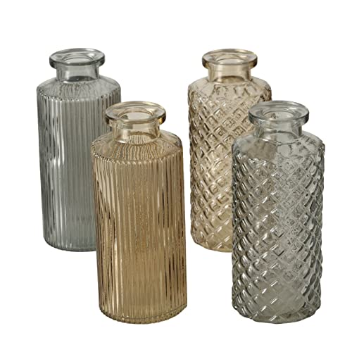 ReWu Vasen Deko 4er Set 4 Stück aus Glas in Flaschenform mit der Farbe Beige Grau von ReWu