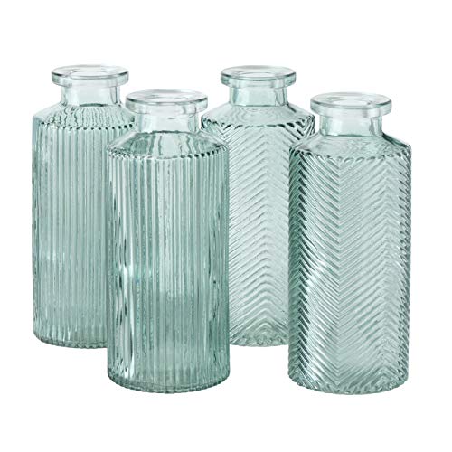 ReWu Vasen Deko 4er Set 4 Stück aus Glas in Flaschenform mit der Farbe Salbeigrün von ReWu