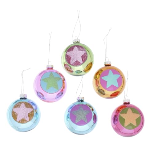 ReWu Weihnachtskugel Natal Neon Bunt Stern-Motiv Weihnachtsdeko Christbaumkugel mit Aufhänger Baumschmuck Weihnachtsbaumschmuck - 1-Stück Zufällige Auswahl - Ø 8cm von ReWu