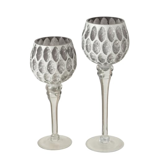 ReWu Windlicht 2er-Set Minou Glaskelch Teelichthalter Kerzenhalter Weiß Grau Windlichthalter Glas Metallic Deko Wohndekoration von ReWu