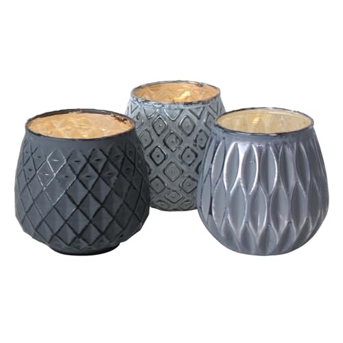 ReWu Windlicht Yamuna 3er-Set Grau Graublau & Schwarz Teelichthalter Windlichthalter Kerzenhalter Wohndekoration Dekoration Windlicht-Set 9 x 9 cm ReWu Windlicht Yamuna 3er-Set Grau Graublau & Schwarz Teelichthalter Windlichthalter Kerzenhalter Wohndekoration Dekoration Windlicht-Set 9 x 9 cm von ReWu