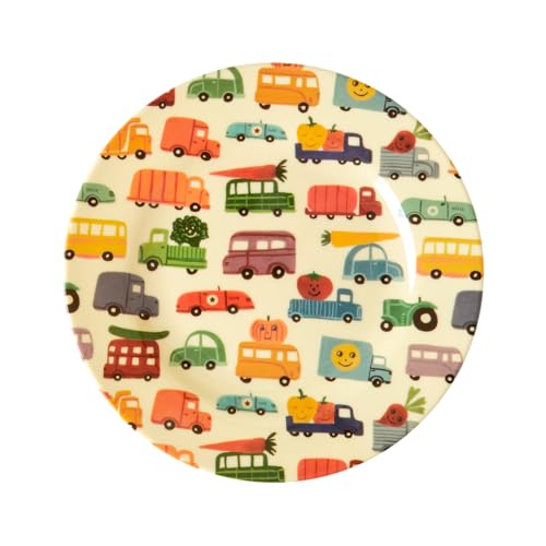 Rice Dessert Teller Speiseteller Happy Cars Motiv Geschirr Melamingeschirr Kindergeschirr Kinder Camping BBQ Picknick Bruchsicher BPA-frei Wiederverwendbar Plastikgeschirr Ø 20 cm von ReWu