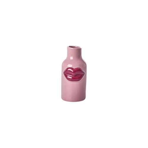 Rice Keramik Vase Kussmund Pink Blumenvase Wohndekoration Farbig Keramikvase Dekoration Deko Wohnaccessoire 6,5 x 14 cm von ReWu