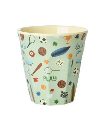 Rice Melamin Becher Medium - Soft Green Sports Print - Kinderbecher Campingbecher Campinggeschirr Trinkbecher Melamingeschirr Bruchsicher BPA-frei 250ml von ReWu
