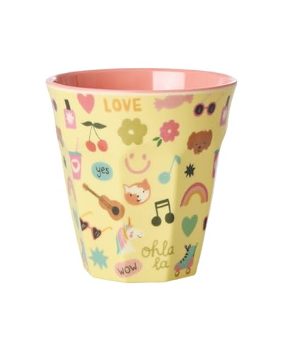 Rice Melamin Becher Medium - Soft Yellow Unicorn Love - Kinderbecher Campingbecher Campinggeschirr Trinkbecher Melamingeschirr Bruchsicher BPA-frei 250ml von ReWu