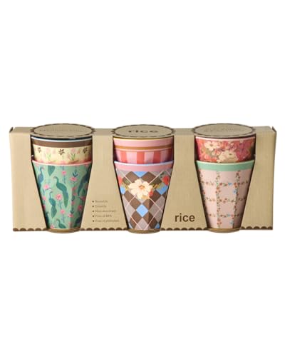 Rice Melamin Becher - Pfau & Blumen Print - 6er-Set Becherset Kinderbecher Campingbecher Campinggeschirr Trinkbecher Melamingeschirr Bruchsicher BPA-frei 250ml von ReWu