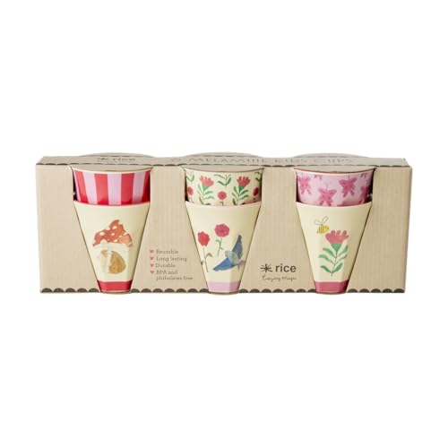Rice Melamin Becher - Pink Happy Forest Print - 6er-Set Becherset Kinderbecher Campingbecher Campinggeschirr Trinkbecher Melamingeschirr Bruchsicher BPA-frei 160ml von ReWu