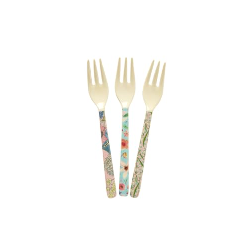 Rice Melamin Gabel 3er-Set - Flower Prints - Mehrfarbig Kindergabel Bruchsicher Campinggeschirr Melamingeschirr Kinderbesteck BPA-frei Länge: 14,5 cm von ReWu