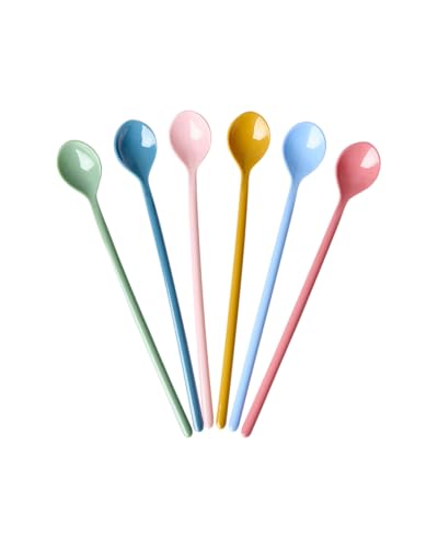 Rice Melamin Latte Löffel 6er-Set - Zart Bunt - Bruchsicher Campingeschirr Melamingeschirr Kinderbesteck Dessertlöffel Bruchsicher BPA-frei 19cm von ReWu