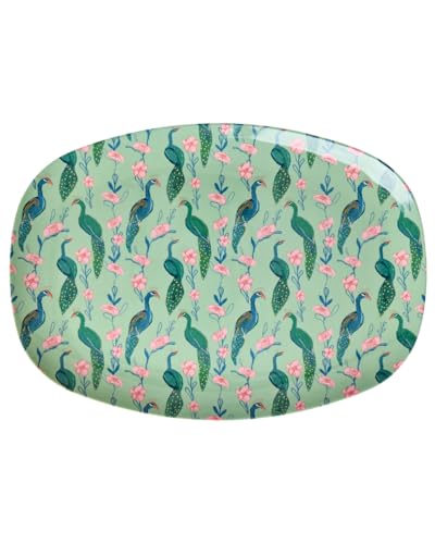 Rice Melamin Teller Tablet - Pfau Motiv Grün - Geschirr Melamingeschirr Kindergeschirr Kinder Camping BBQ Picknick Bruchsicher BPA-frei Wiederverwendbar Kunststoffgeschirr 30 x 22 cm von ReWu
