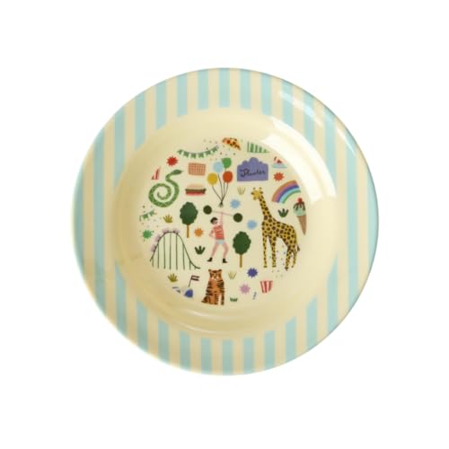 Rice Melamin Tiefer Teller Mint - Fun Fair Print - Rund Kinderteller Campinggeschirr Kindergeschirr Bruchfest Speiseteller Kinder Camping Bruchsicher BPA-Frei Ø 20 cm von ReWu