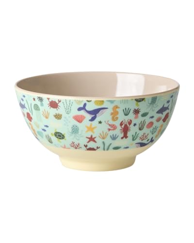 Rice Schüssel Schale Medium - Blue Ocean Print - Geschirr Melamingeschirr Kindergeschirr Kinder Camping BBQ Picknick Bruchsicher BPA-frei Wiederverwendbar 700ml von ReWu