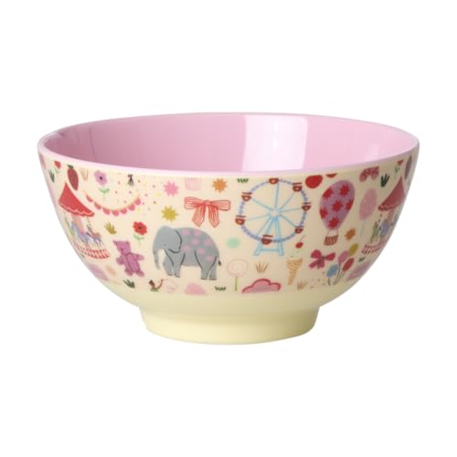 Rice Schüssel Schale Medium - Pink Fun Fair Print - Geschirr Melamingeschirr Kindergeschirr Kinder Camping BBQ Picknick Bruchsicher BPA-frei Wiederverwendbar 700ml von ReWu