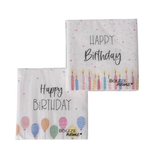 Servietten Papierservietten 2er-SET Happy Birthday - Luftballon Motiv + Kerzen Motiv- 40-Stück Geburtstag Dekoration Tischdeko Bunt Weiß Napkins Geburtstagsfeier Deko 17 x 17 cm von ReWu