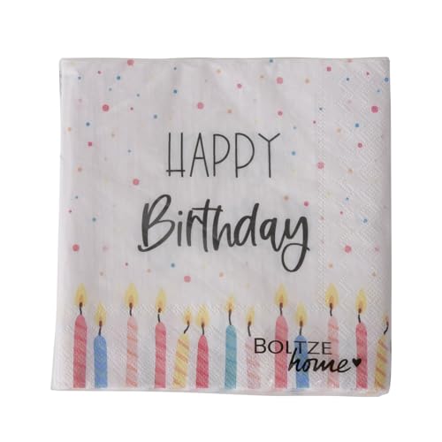 Servietten Papierservietten Happy Birthday - Kerzen Motiv - 20-Stück Geburtstag Dekoration Tischdeko Bunt Weiß Napkins Geburtstagsfeier Deko 17 x 17 cm von ReWu