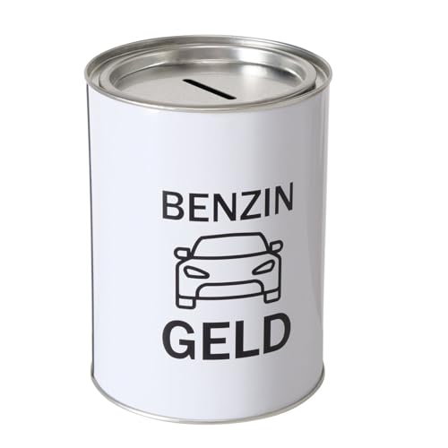 Spardose Sparschwein Schriftzug Benzingeld - Deckel abnehmbar - Wiederverwendbar Metall Sparbüchse Geldgeschenk Geschenkidee Geldspardose Metallspardose 14 x 10 cm von ReWu