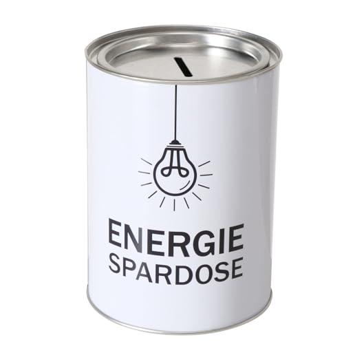 ReWu Spardose Sparschwein Schriftzug Energiespardose - Deckel abnehmbar - Wiederverwendbar Metall Sparbüchse Geldgeschenk Geschenkidee Geldspardose Metallspardose 14 x 10 cm von ReWu