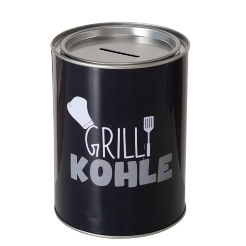 Spardose Sparschwein Schriftzug Grillkohle - Deckel abnehmbar - Grau Wiederverwendbar Metall Sparbüchse Geldgeschenk Geschenkidee Geldspardose Metallspardose 14 x 10 cm von ReWu