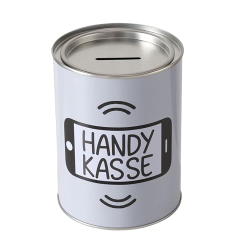 Spardose Sparschwein Schriftzug Handykasse - Deckel abnehmbar - Wiederverwendbar Metall Sparbüchse Geldgeschenk Geschenkidee Geldspardose Metallspardose 10 x 13,5 cm von ReWu