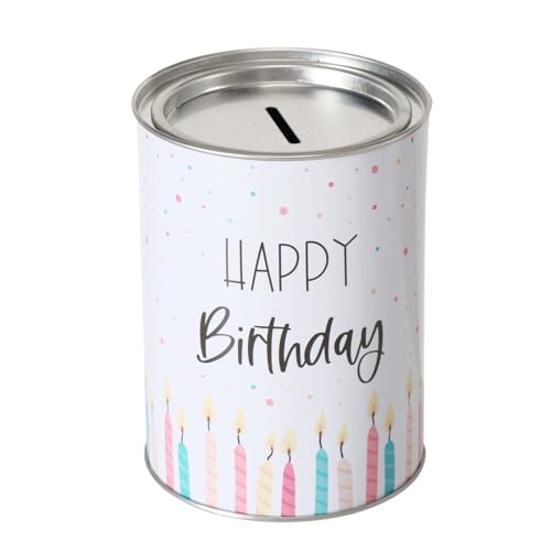 Spardose Sparschwein Schriftzug Happy Birthday Kerzen - Deckel abnehmbar - Wiederverwendbar Metall Sparbüchse Geldgeschenk Geschenkidee Geldspardose Metallspardose 14 x 10 cm Spardose Sparschwein Schriftzug Happy Birthday Kerzen - Deckel abnehmbar - Wiederverwendbar Metall Sparbüchse Geldgeschenk Geschenkidee Geldspardose Metallspardose 14 x 10 cm von ReWu