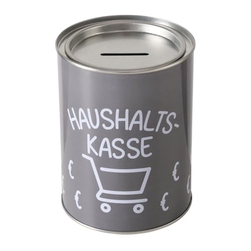 Spardose Sparschwein Schriftzug Haushaltskasse - Deckel abnehmbar - Wiederverwendbar Metall Sparbüchse Geldgeschenk Geschenkidee Geldspardose Metallspardose 10 x 13,4 cm von ReWu