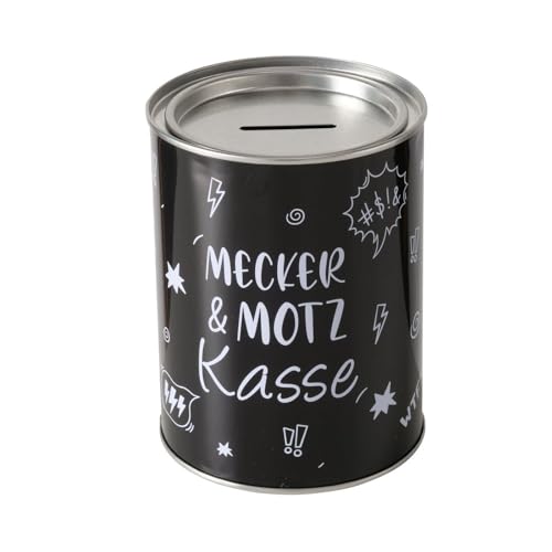 Spardose Sparschwein Schriftzug Mecker- & Motzkasse - Deckel abnehmbar - Wiederverwendbar Metall Sparbüchse Geldgeschenk Geschenkidee Geldspardose Metallspardose 10 x 13,3 cm von ReWu