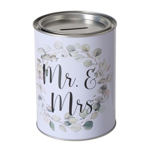 Spardose Sparschwein Schriftzug Mr & Mrs - Deckel abnehmbar - Grau Wiederverwendbar Metall Sparbüchse Geldgeschenk Geschenkidee Geldspardose Metallspardose 14 x 10 cm von ReWu