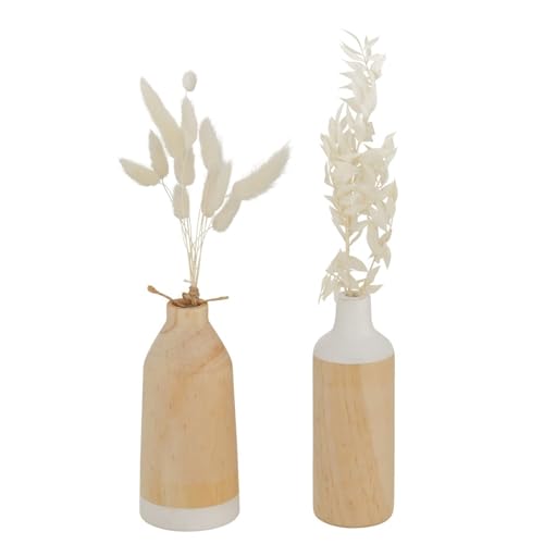 ReWu Vase Kaio 2er-Set aus Holz Weiß Natur Dekovasen Vasenset Blumenvase Modern Dekoration Wohndekoration Tischdekoration Blumenständer für Kunstblumen von ReWu