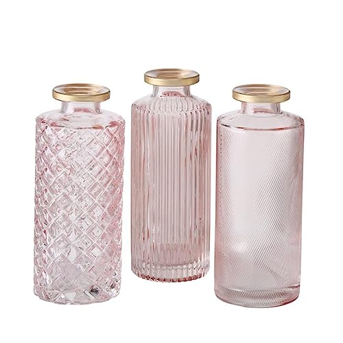Vase im 3er Set aus Glas in Flaschenform Tischdekoration mit Relief Veredelung Für Blumen Gräser und Zweige Dekoratives Accessoires- Rosa Gold Vase im 3er Set aus Glas in Flaschenform Tischdekoration mit Relief Veredelung Für Blumen Gräser und Zweige Dekoratives Accessoires- Rosa Gold von ReWu