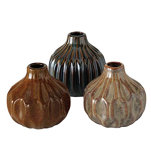 Vase im 3er Set im Shabby Chic Look aus Keramik Blumenvase Tischdekoration für Blumen und Trockenblumen Dekoratives Design - Braun Vase im 3er Set im Shabby Chic Look aus Keramik Blumenvase Tischdekoration für Blumen und Trockenblumen Dekoratives Design - Braun von ReWu