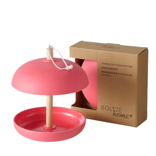 Vogelfutterstation Giardino Rot - Vogelfutterspender Farbig Rund Outdoor Garten Modern Vogelfutterhaus Futterstelle zum Aufhängen, Futterstation für Wildvögel 21 x 29 cm von ReWu