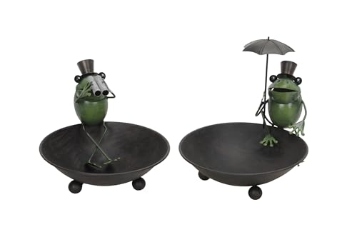 Vogeltränke aus Metall mit Frosch ? Gartendeko Schale mit Figur, Frosch mit Regenschirm & Fernglas ? Wetterfeste Vogelbad Deko für Garten, Terrasse & Balkon Vogeltränke aus Metall mit Frosch ? Gartendeko Schale mit Figur, Frosch mit Regenschirm & Fernglas ? Wetterfeste Vogelbad Deko für Garten, Terrasse & Balkon von ReWu