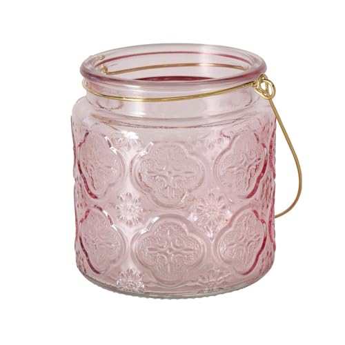 Windlicht Aloha 2er-Set Rosa Pink mit Bügel Kerzenständer Kerzenhalter Kerzenleuchter Teelichthalter Glas Wohndekoration Dekoration Tischdekoration 11 x 11 cm von ReWu
