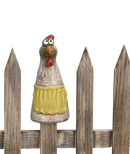 Zaunfigur Huhn aus Keramik ? Zaunsitzer Deko für Garten oder Balkon ? wählbar: Huhn mit Kopftuch oder Rock ? wetterfeste Gartendeko Hühnerfigur zum Aufsetzen Schürze von ReWu