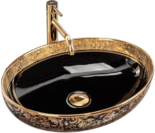 Rea Waschbecken Waschtisch Aufsatzwaschbecken Keramik Handwaschbecken Aufsatz Waschschale Gold Schwarz Rund 40x52 Rea Waschbecken Waschtisch Aufsatzwaschbecken Keramik Handwaschbecken Aufsatz Waschschale Gold Schwarz Rund 40x52 von Rea