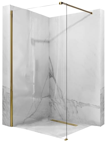 Rea AERO GOLD 120 Duschwand - WALK IN Gehärtetes transparentes Sicherheitsglas 8 mm (Gold) von Rea