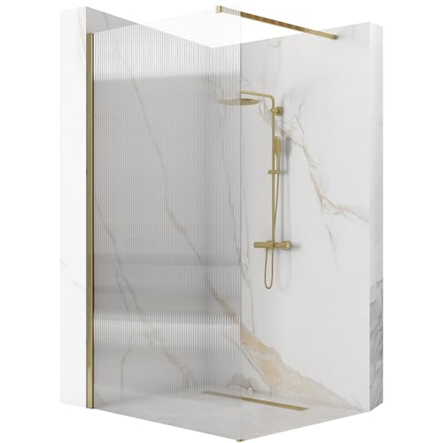 Rea AERO INTIMO GOLD BRUSH 90 Duschwand – WALK IN Transparentes gehärtetes Sicherheitsglas 8 mm (Gold) von Rea