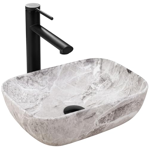 Rea Aufsatzwaschbecken Belinda mini stone matt Waschtisch Handwaschbecken Waschschale Waschbecken für Badezimmer aus hochwertiger Keramik 25,5 x 37 x 11,5 cm (Steinimitation) von Rea