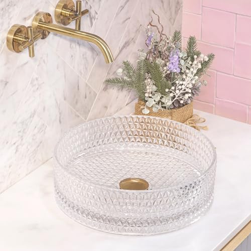 Rea Aufsatzwaschbecken Cristal Transparent Waschtisch Handwaschbecken Spülbecken Waschschale Waschbecken für Badezimmer aus hochwertiger Keramik 355 mm x 355 mm x 115 mm (transparent) von Rea