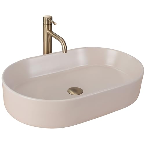 Rea Aufsatzwaschbecken NADIA 60 BEIGE MATT Waschtisch Handwaschbecken Waschschale Waschbecken für Badezimmer aus hochwertiger Keramik 38,5 x 61 x 12 cm (Beige) von Rea