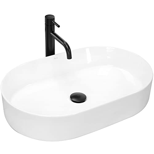 Rea Aufsatzwaschbecken Nadia 60 Waschtisch Handwaschbecken Waschschale Waschbecken für Badezimmer aus hochwertiger Keramik 610 mm x 385 mm x 120 mm (weiß) von Rea