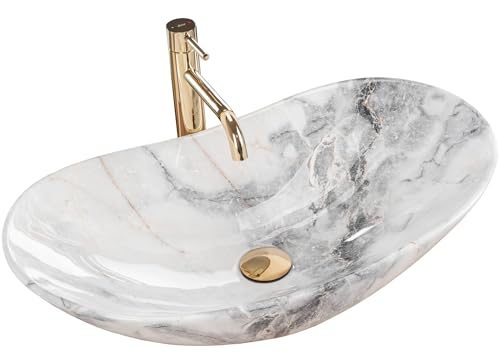 Rea Aufsatzwaschbecken ROYAL GRANIT Waschtisch Handwaschbecken Spülbecken Waschschale Waschbecken für Badezimmer aus hochwertiger Keramik (Grau, Marmorimitat) von Rea
