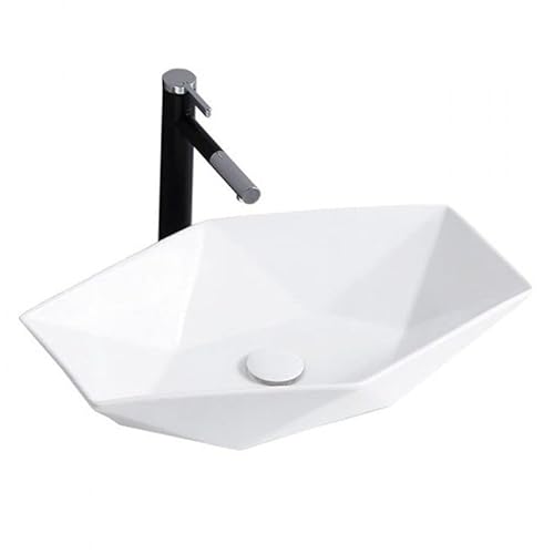 Rea Aufsatzwaschbecken VEGAS WHITE, Waschtisch Handwaschbecken Spülbecken Waschschale Waschbecken für Badezimmer aus hochwertiger Keramik, 570 x 370 x 120 mm (weiß) von Rea