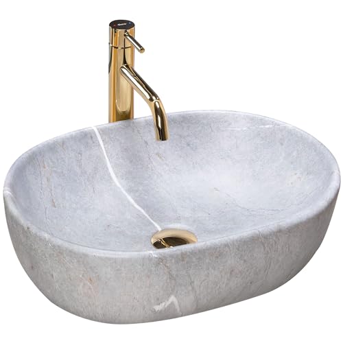 Rea Aufsatzwaschbecken Waschbecken Waschtisch Keramik Handwaschbecken Aufsatz Waschschale Oval Stein 49x35 Grau Badezimmer von Rea