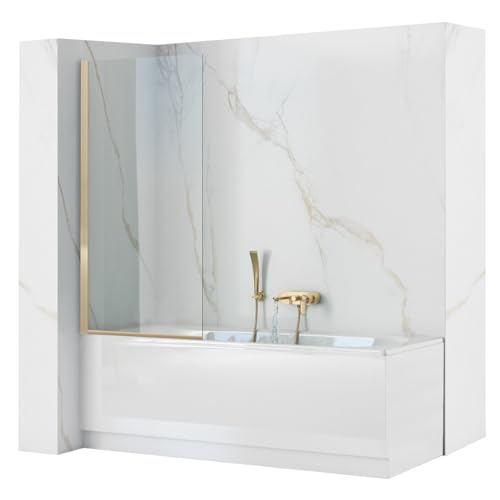 Rea Badewannenabtrennung Elegant Gold 80 x 140 cm Badewannenabtrennung an der Wand, Sicherheitsglas 5 mm (Profiloberfläche: Hellgold) von Rea