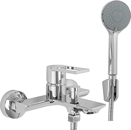 Rea Badewannenarmatur FLIP CHROM Wasserhahn Badewanne Einhebel Wannenarmatur mit Handbrause Badarmatur aus Messing Mischbatterie Wandmontage (Chrom) von Rea