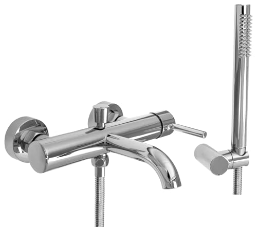 Rea Badewannenarmatur LUNGO CHROME Wasserhahn Badewanne Einhebel Wannenarmatur mit Handbrause Badarmatur aus Messing Mischbatterie Wandmontage (Chrom) von Rea