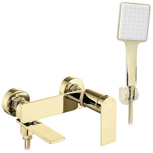 Rea Badewannenarmatur STORM GOLD Wasserhahn Badewanne Einhebel Wannenarmatur mit Handbrause Badarmatur aus Messing Mischbatterie Wandmontage (Gold) von Rea